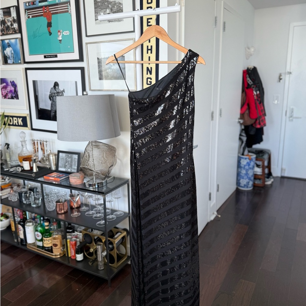 David Meister Black Sequin Evening Gown